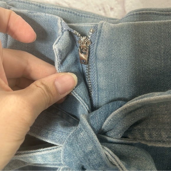 Mele & Pere Paper Bag Waist Tie Denim Shorts - Picture 8 of 14